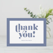 Dank je wel, typografie, blauw op wit bedankkaart (Staand voorkant)