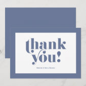 Dank je wel, typografie, blauw op wit bedankkaart (Voorkant / Achterkant)