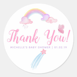 Dank je wel voor babymeisje verjaardag met regenbo ronde sticker