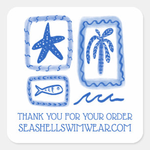 DANK JE WEL VOOR BESTELLING Cute Beach Sea Aangepa Vierkante Sticker