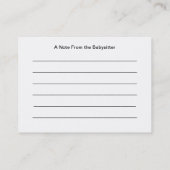 Dank je wel voor de notities van de babysitter visitekaartje (Achterkant)