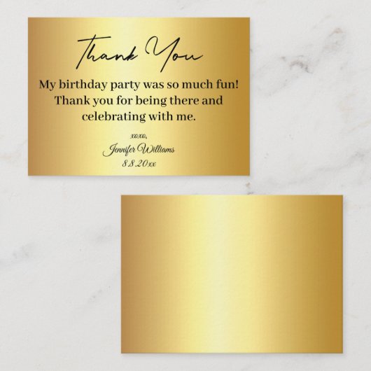 Dank je wel voor je verjaardag Golden Metallic Notitiekaartje (Voorkant / Achterkant)