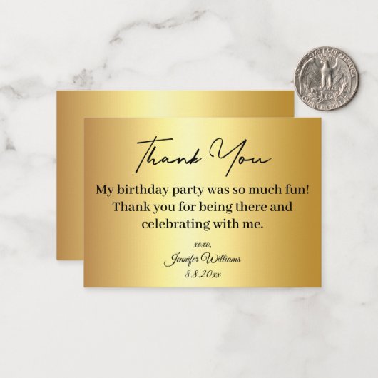Dank je wel voor je verjaardag Golden Metallic Notitiekaartje (Voorkant / Achterkant in situ)