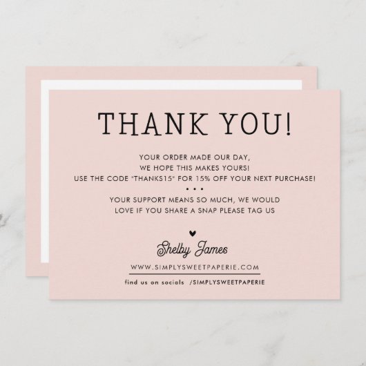 DANK JE WEL VOOR JE ZAKEN chic eenvoudig modern ro Bedankkaart (Voorkant / Achterkant)