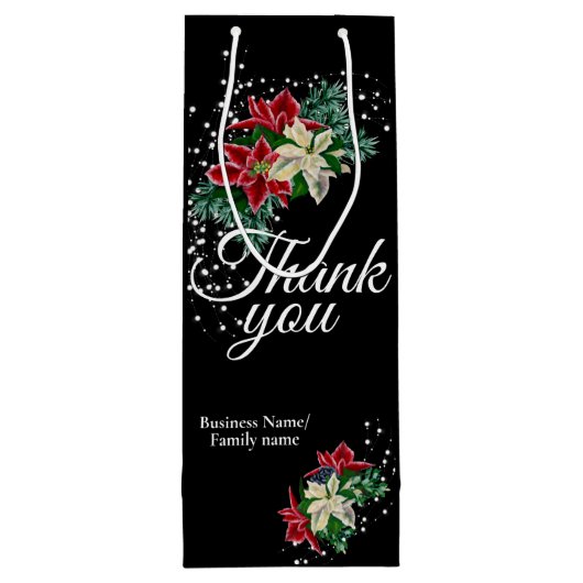 Dank je wel Waardering Poinsettia Bloem Zwart Wijn Cadeautas (Achterkant)