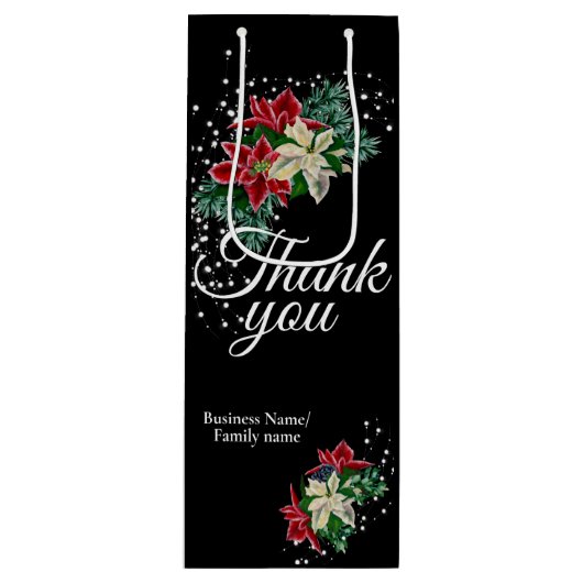 Dank je wel Waardering Poinsettia Bloem Zwart Wijn Cadeautas (Voorkant)