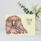 Dank je wel Waterverf Burroeping Owl Bird Art Bedankkaart (Staand voorkant)