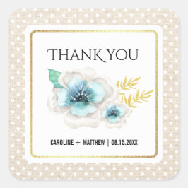 Dank je wel Waterverf Floral Burlap Vierkante Sticker