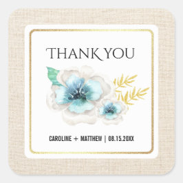 Dank je wel Waterverf Floral Burlap Vierkante Sticker