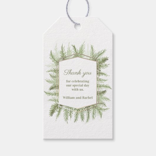 Dank je wel winter bruiloft gebladerte waterverf g cadeaulabel (Voorkant)