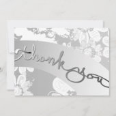 "Dank je wel!" Witte bloemen&grijs Bedankkaart (Voorkant)