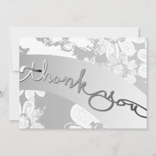 "Dank je wel!" Witte bloemen&grijs Bedankkaart (Voorkant)