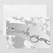 "Dank je wel!" Witte bloemen&grijs Bedankkaart (Voorkant / Achterkant)