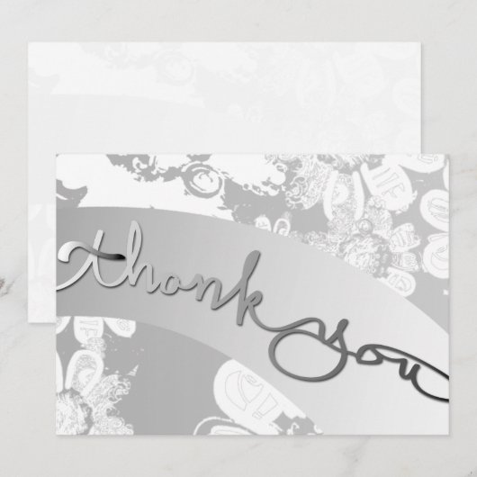 "Dank je wel!" Witte bloemen&grijs Bedankkaart (Voorkant / Achterkant)