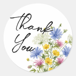 Dank Je Wel - Zachte Waterverf Wilde Bloemen Ronde Sticker