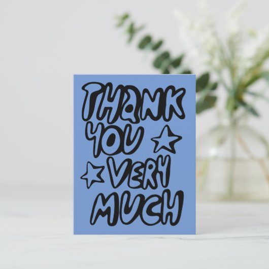 DANK JE WEL ZÉÉR Bubble Letters Blauw AANPASBAAR   Briefkaart (Staand voorkant)