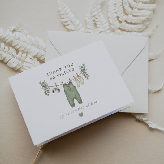 Dank je wel zo matcha saliegroene babyshower bedankkaart