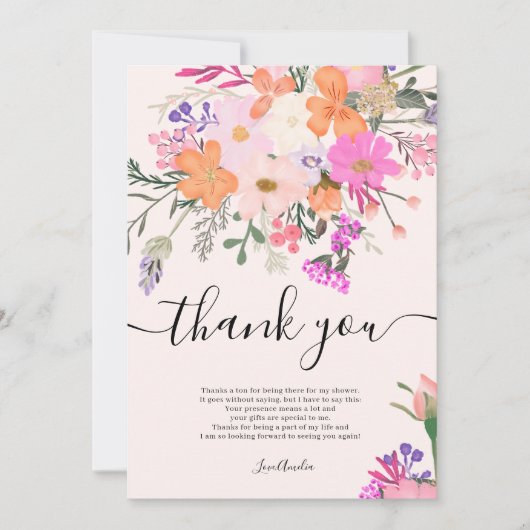 Dank je wilde bloemen pastel lente douche bedankkaart (Voorkant)