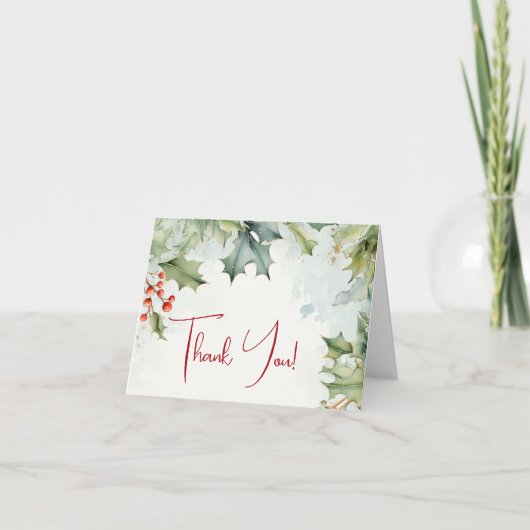 Dank je | Winter Holly en bessen Bedankkaart (Voorkant)