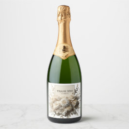 dank je witte bloemen champagnefles label sparkling wijnetiket