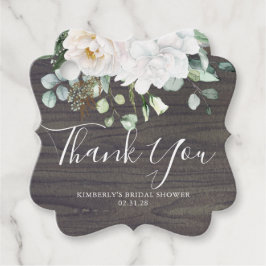 Dank je Witte Bloemen Rustieke Houten Bruidsdouche Bedankjes Labels
