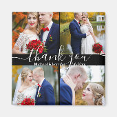 dank je , witte handschrift 4 foto ' s bruiloft zw magneet (Voorkant)