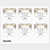 Dank je witte winterbloemen bruiloft vierkante sticker (Vel)