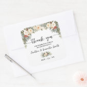 Dank je witte winterbloemen bruiloft vierkante sticker (Envelop)