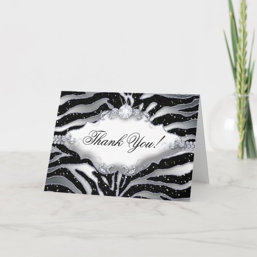 Dank je Zebra Glitter Zilver Zwart Bedankkaart (Voorkant)
