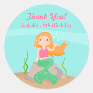 Dank je Zeemeermin Meisjes Verjaardagsfeestje Stic Ronde Sticker
