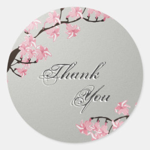 Dank je zegelroze Cherry Blossom Wedding Ronde Sticker