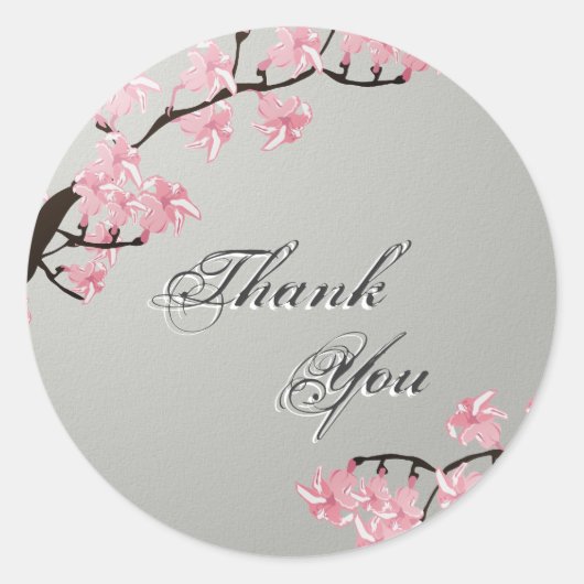 Dank je zegelroze Cherry Blossom Wedding Ronde Sticker (Voorkant)