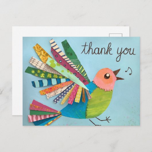 Dank je zingende collage vogel briefkaart (Voorkant / Achterkant)