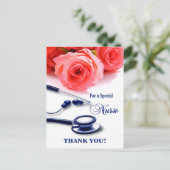 Dank je zuster. Rozen en stethoscoop Briefkaart (Staand voorkant)