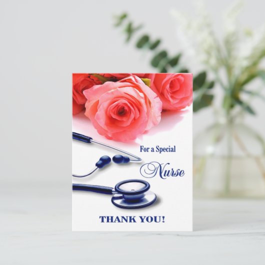 Dank je zuster. Rozen en stethoscoop Briefkaart (Staand voorkant)