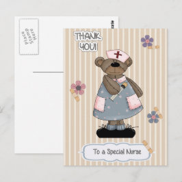 Dank je, zuster. Schattigee teddybeer verpleegster Briefkaart