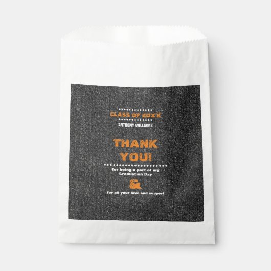 Dank je. Zwart denim patroon Afstuderen Bedankzakje (Voorkant)