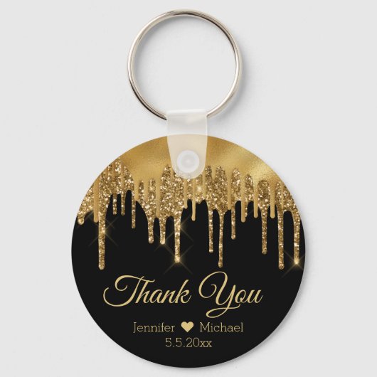 dank je zwart goud druipende glitters bruiloft sleutelhanger (Voorkant)