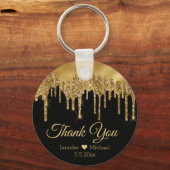 dank je zwart goud druipende glitters bruiloft sleutelhanger (Achterkant)