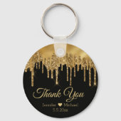 dank je zwart goud druipende glitters bruiloft sleutelhanger (Achterkant)