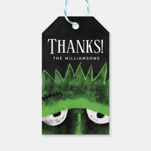 Dank je | Zwart & Groen Frankenstein Halloween Cadeaulabel (Voorkant)