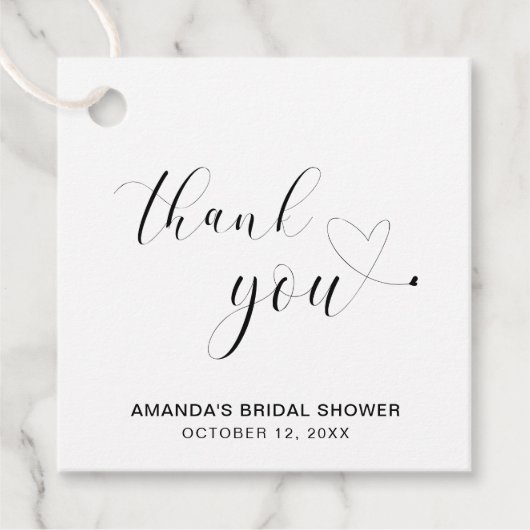 Dank je zwart-wit hart Bruids douche Bedankjes Labels (Voorkant)