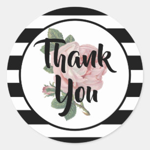 Dank Je Zwarte en Witte Roze Vintage Roos Ronde Sticker