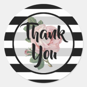 Dank Je Zwarte en Witte Roze Vintage Roos Ronde Sticker