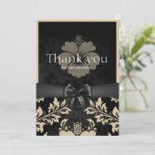 Dank je zwarte lint, beige uitnodiging (Staand voorkant)