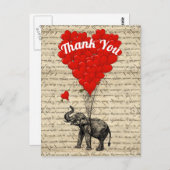 Dank liefde hart ballonnen en olifant briefkaart (Voorkant / Achterkant)