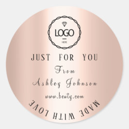 Dank Logo Gemaakt met Liefde Blush Roos Ronde Sticker