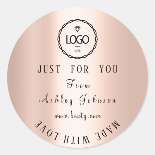 Dank Logo Gemaakt met Liefde Blush Roos Ronde Sticker (Voorkant)