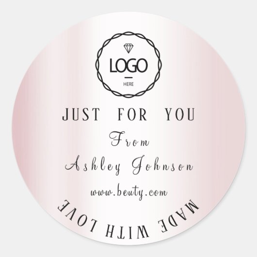 Dank Logo gemaakt met liefde Blush roze Ronde Sticker (Voorkant)