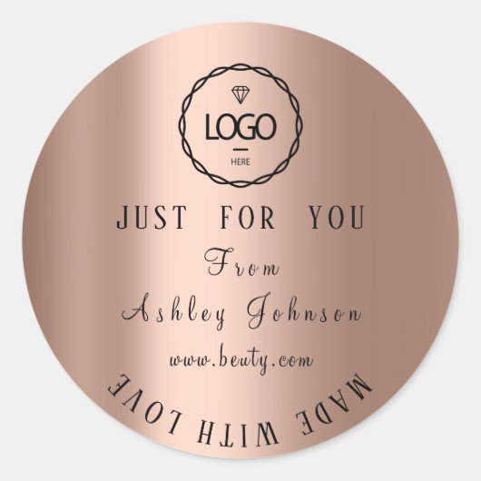 Dank Logo gemaakt met liefde minimalisme Roos Ronde Sticker (Voorkant)